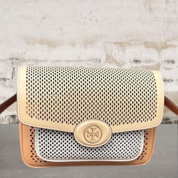 Tory Burch NWOT Robinson Perforated Color Blocked Leather Shoulder Bag - Picture 1 of 9